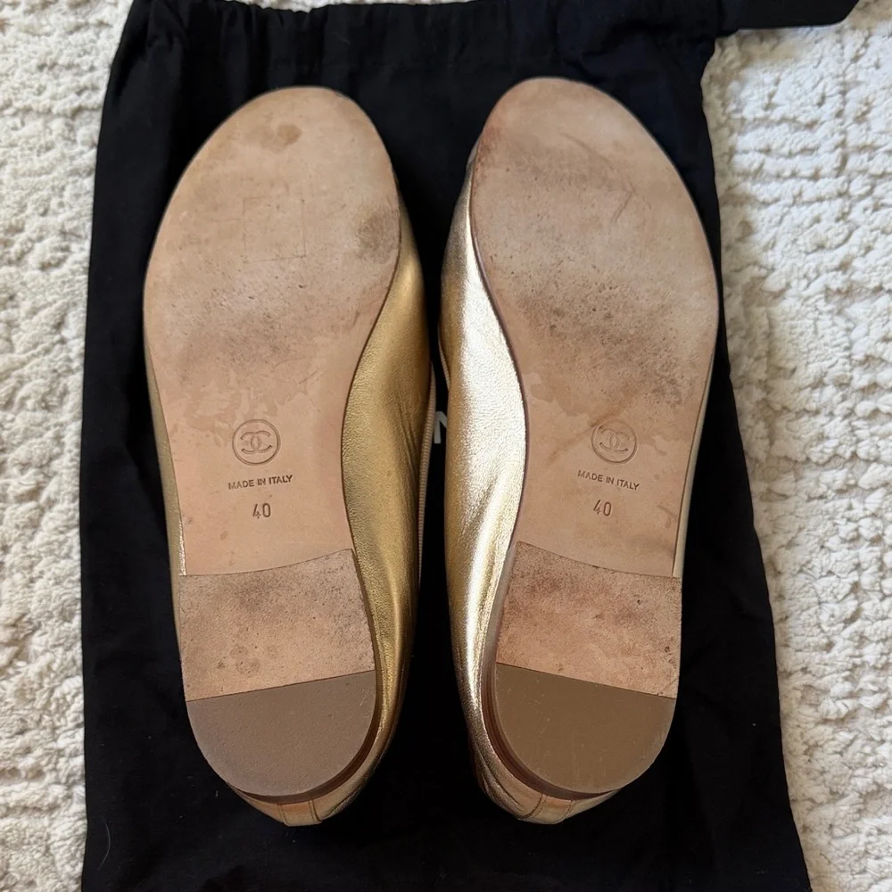 Gold Chanel Ballet Flats